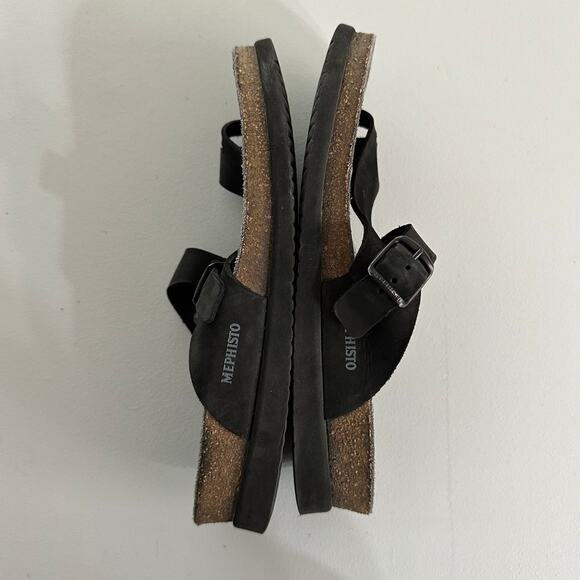 Mephisto Black Leather Sandals Size 41 EU / 10 US Comfort Slip On Buckle - Picture 4 of 6